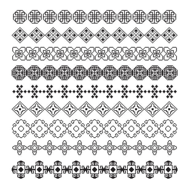 像素装饰图案笔刷，亚洲矢量集图片下载
