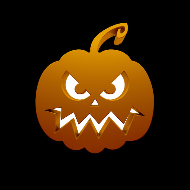 万圣节南瓜图标橙色的黑色背景，正面视图图片下载