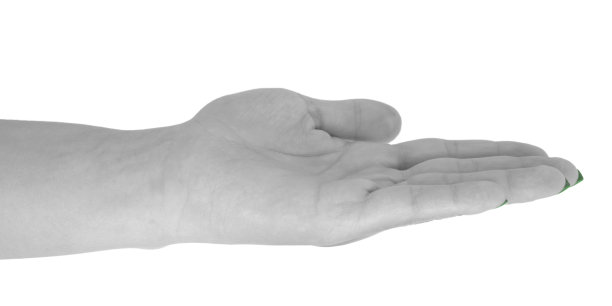 张开的手露出东西，美丽的女性皮肤，绿色的指甲图片下载