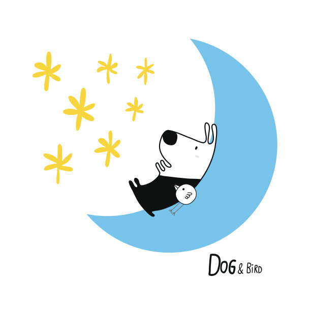 月亮上的狗和鸟素材图片