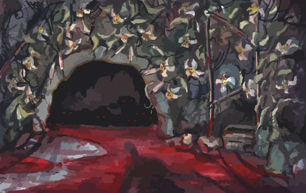 水彩颜料。在一个该死的山洞里的男孩，矢量图片下载