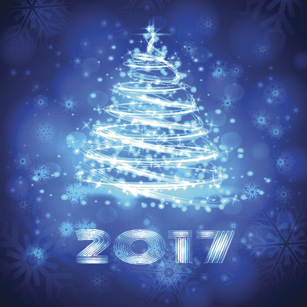 向量蓝色背景与雪花和圣诞树。图片下载