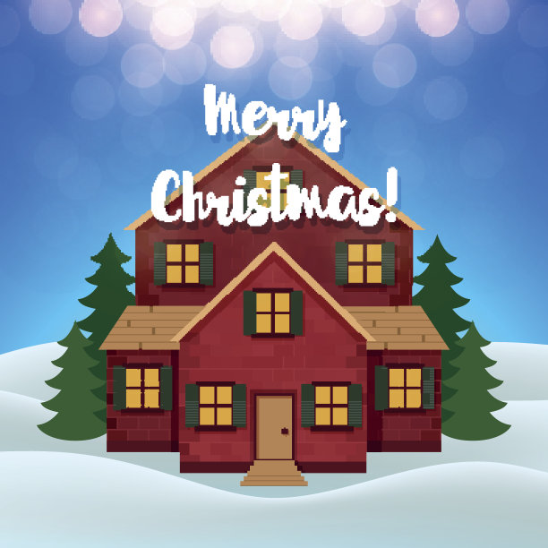 圣诞快乐冬季背景与红房子图片下载