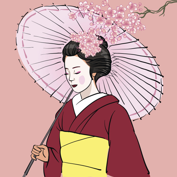艺伎妇女/日本女孩插图。图片下载