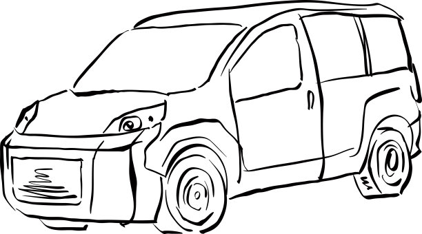 黑白手绘汽车上的白色背景，插图图片下载