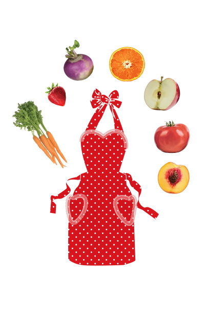 围着围裙的水果和蔬菜图片下载
