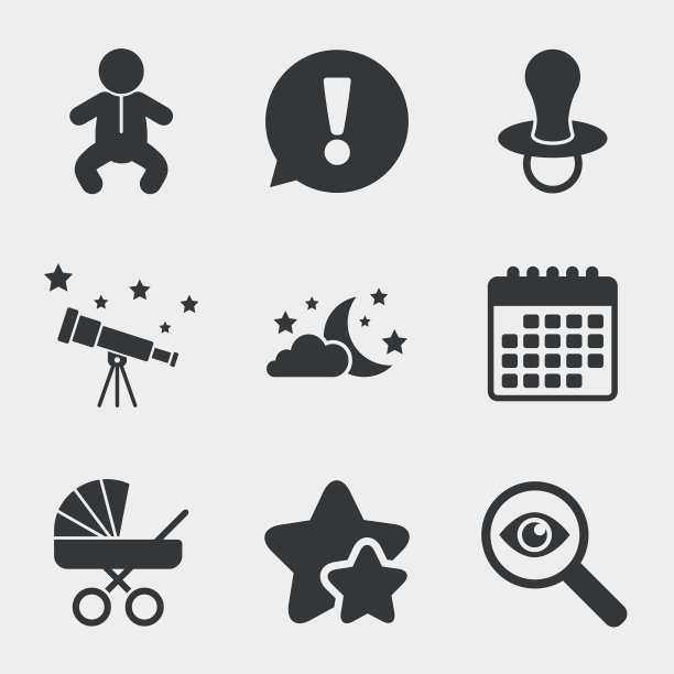 月亮和星星。婴儿婴儿图标。车,假。图片下载