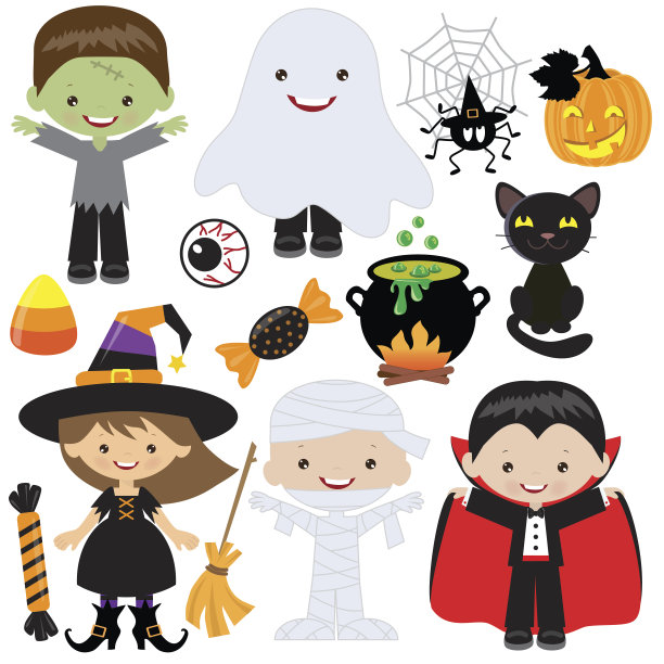万圣节儿童矢量卡通插图图片下载