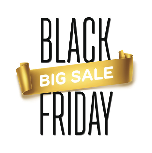 黑色星期五的销售题词与黄金曲线详细丝带。图片下载