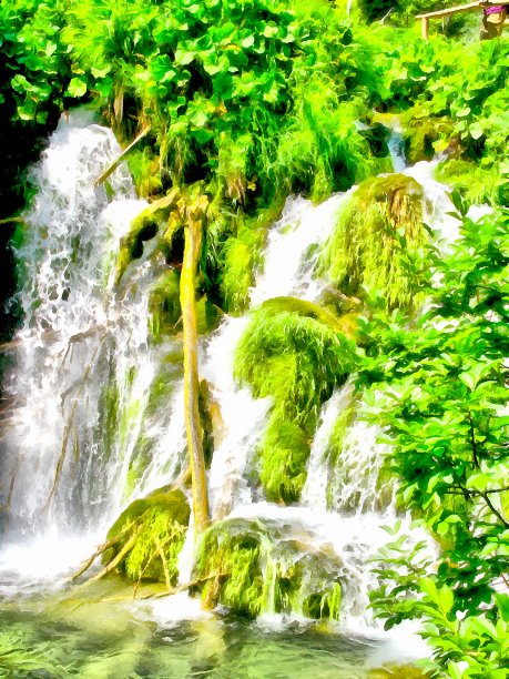 山瀑布图像水彩画图片下载