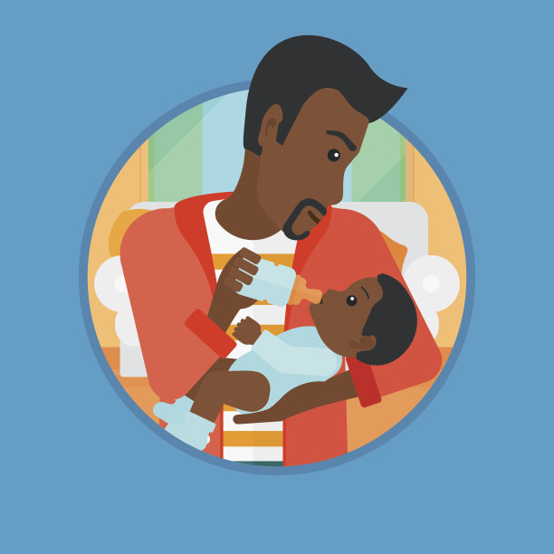 父亲喂养婴儿矢量插图。图片下载