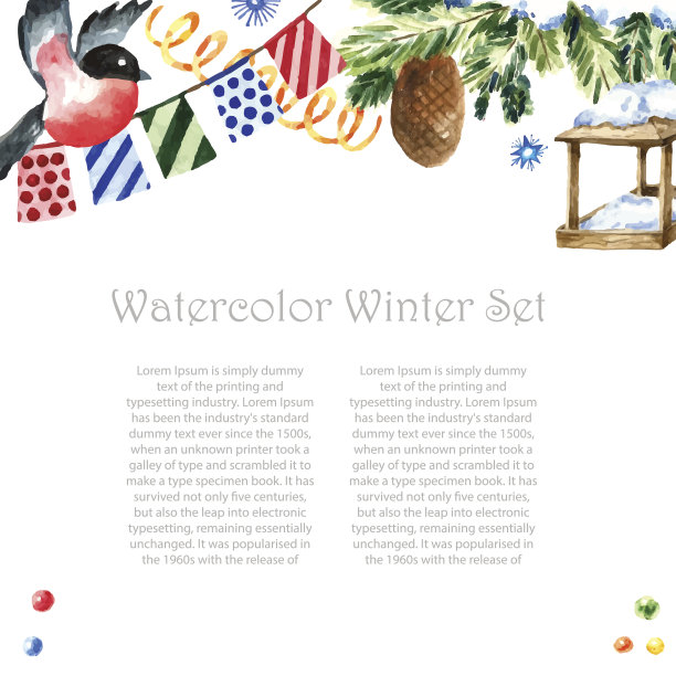水彩冬季画框设计。图片下载