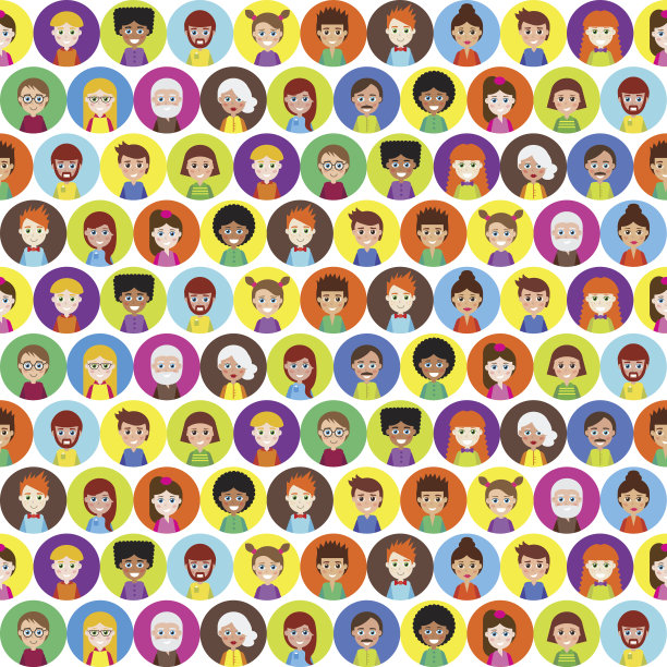 无缝模式与圆形扁平的人的头像。图片下载