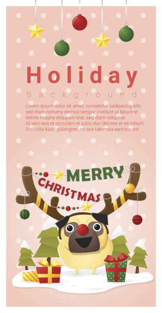 圣诞祝福横幅上的狗穿着驯鹿服装图片下载