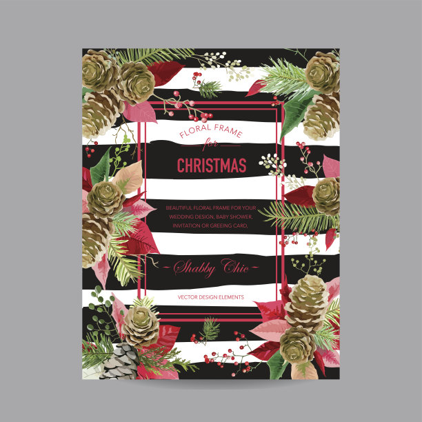 陈年一品红圣诞卡片-冬季背景图片下载