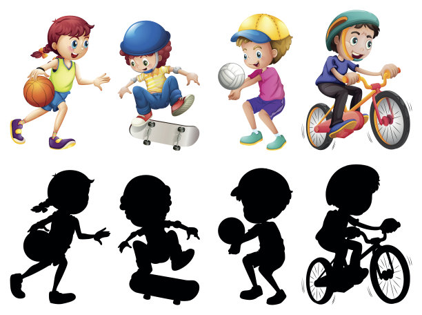 孩子们用剪影做不同的运动图片下载