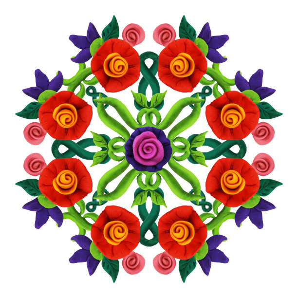 橡皮泥彩色装饰花曼荼罗雕塑孤立在白色图片下载