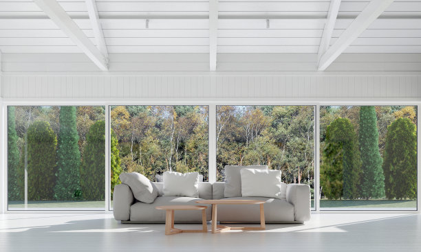 白色的客厅和花园图片下载