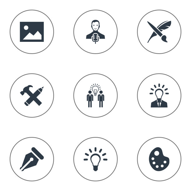 一套9个简单的创造性思维图标。图片下载