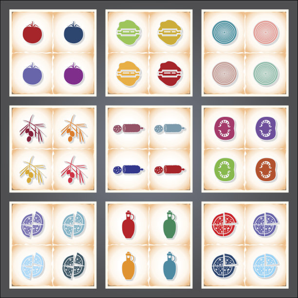 披萨。一套贴着阴影的扁平旧贴纸图片下载