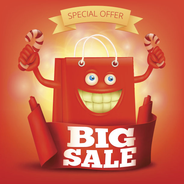 卡片与丝带和人物微笑袋。大的销售理念图片下载