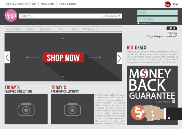 网站模板平面设计矢量插图图片下载