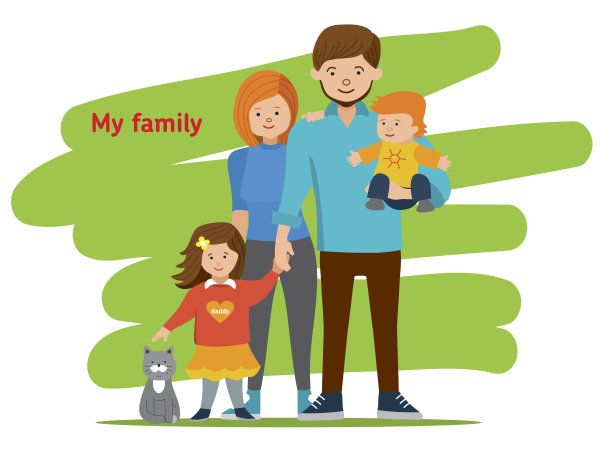 年轻的家庭在一起。妈妈，爸爸和孩子们。素材图片