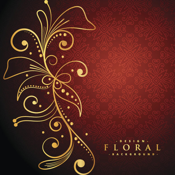 红色背景上的金色花图片下载