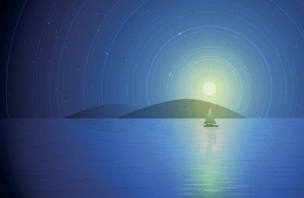 晚上的帆船。图片下载