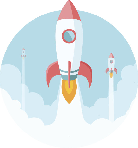 火箭在天空中飞行。现代平面风格的启动插图图片下载
