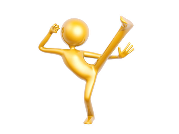 金色功夫的家伙踢起孤立在白色背景上的姿势图片下载