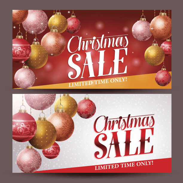 圣诞销售横幅矢量设计与圣诞球图片下载