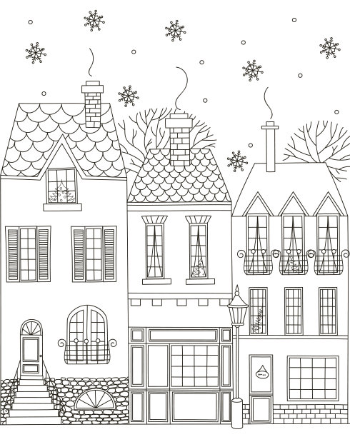 冬天的城市。彩色的书。图片下载