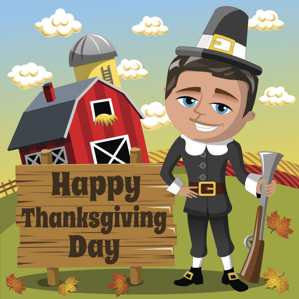 感恩节背景广场朝圣者男子猎人步枪乡村图片下载