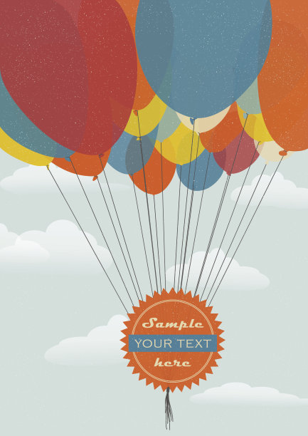 有一堆彩色气球的复古卡片图片下载