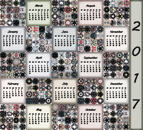 2017年日历。复古装饰色彩元素。图片下载
