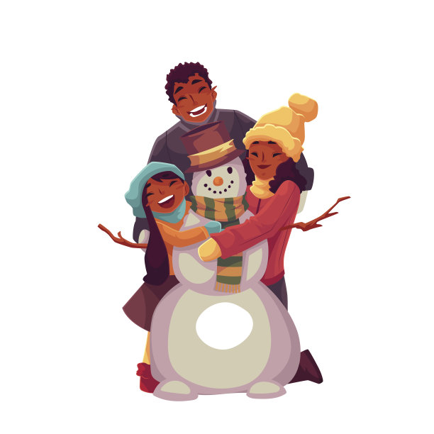 爸爸、妈妈和女儿堆雪人的全家福图片下载