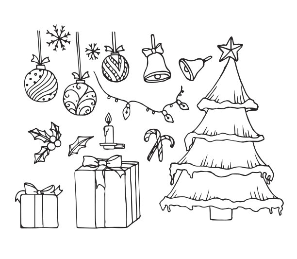 圣诞物品手绘矢量集图片下载
