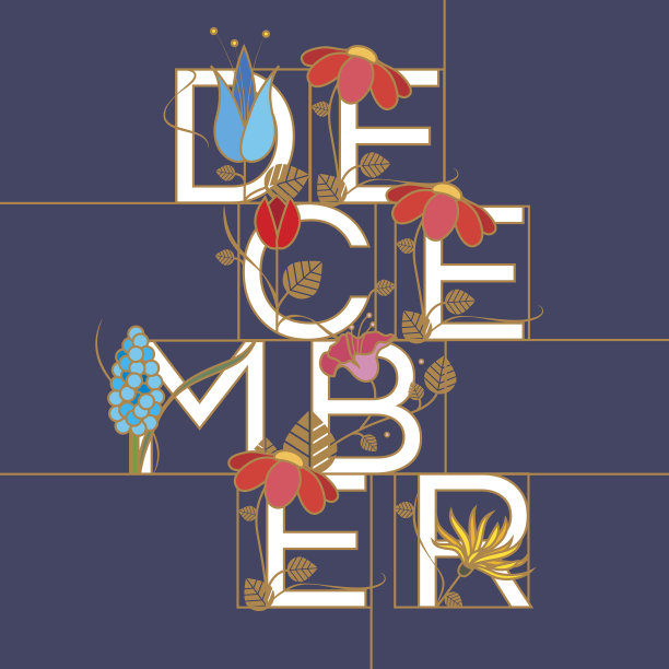 12月排版设计与花卉主题图片下载