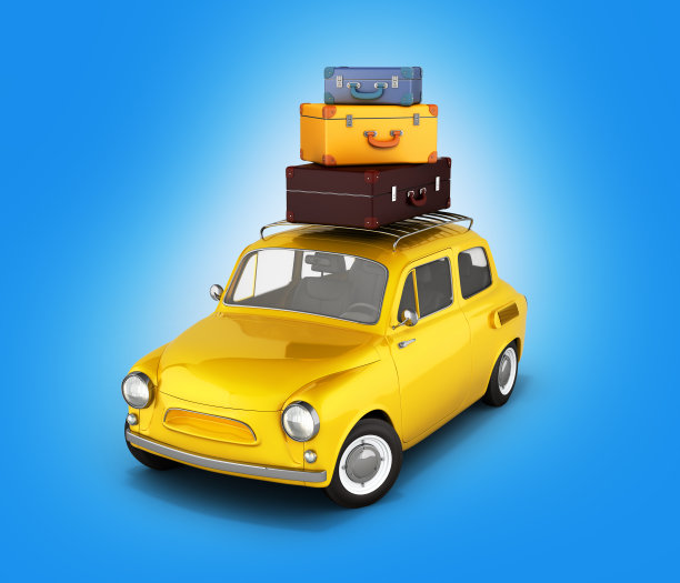 带包的小复古车，旅行概念图片下载