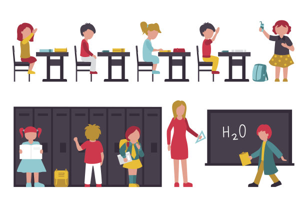 学校公寓。孤立在白色背景，人矢量插图图片下载