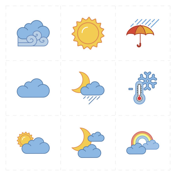 九个平坦的现代天气图标图片下载