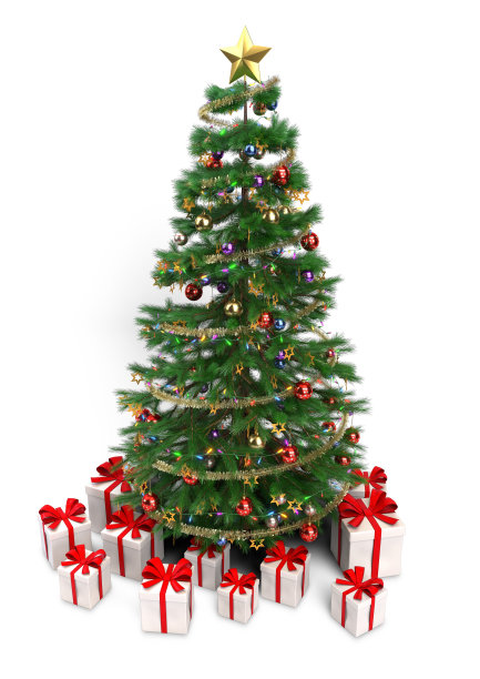 孤立的圣诞树与礼物- 3D渲染图片下载