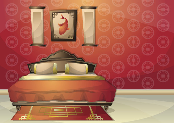 卡通矢量插图室内中式房间与分隔层图片下载