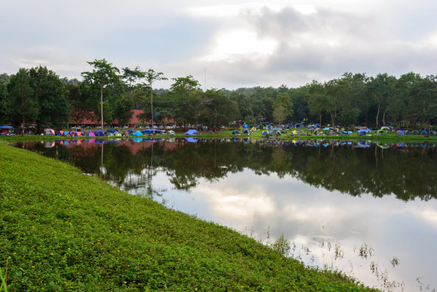 在湖景公园露营图片下载