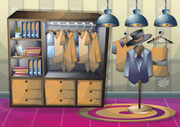 卡通矢量插图室内服装房间与分层素材图片