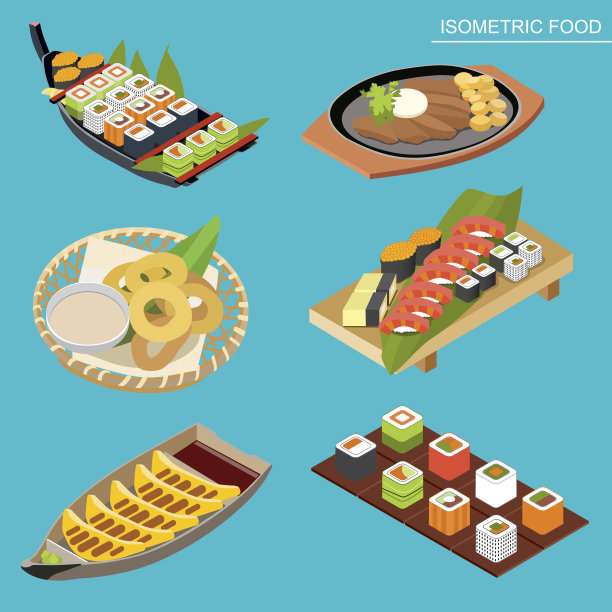 等距平日本海鲜套装。寿司、寿司卷等。图片下载