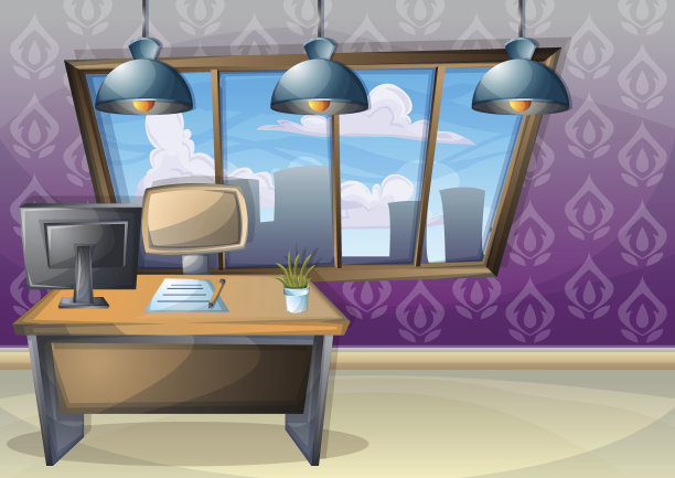 卡通矢量插图内部办公室房间与分隔层图片下载