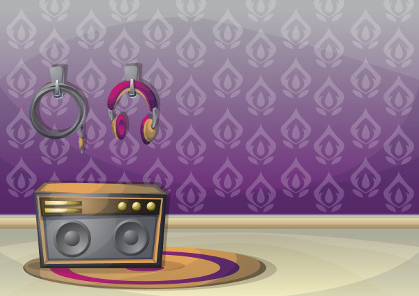 卡通矢量插图室内音乐室与分离层图片下载