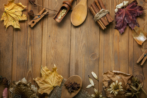 秋天的背景用香料，干花，复制的地方为ins图片下载